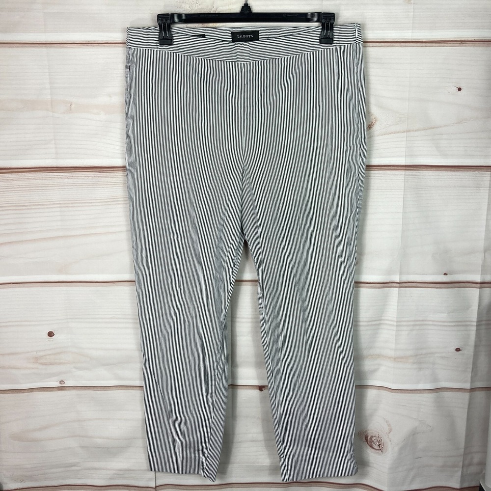 Talbots Pants Womens 16 Blue White Stripe Chatham Ankle Seersucker High Rise